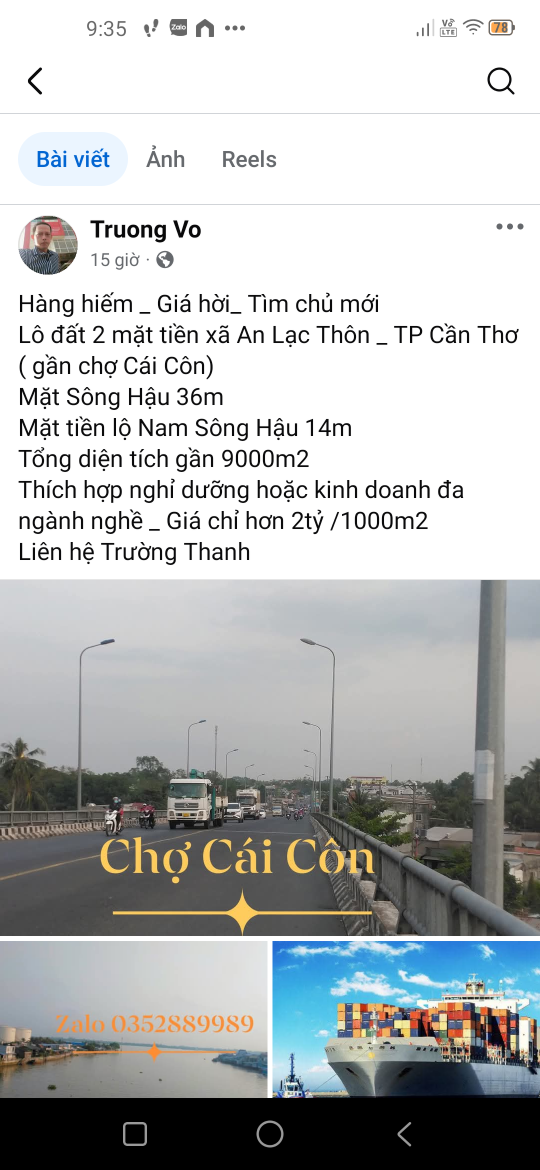 Đất 2 mặt tiền lộ Nam Sông Hậu và Sông Hậu