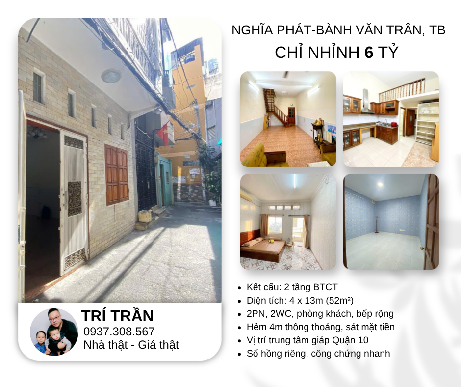 💰 NHỈNH 6 TỶ TL – NHÀ 51M² HẺM 4M THÔNG SÁT MẶT TIỀN – NGAY BẮC HẢI GIÁP Q10