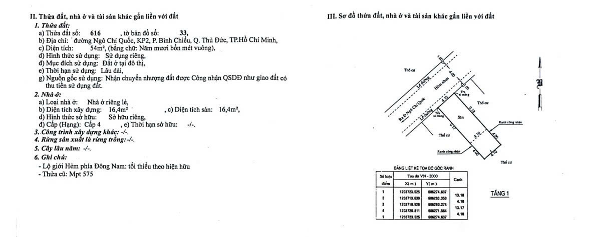 Lô đất 54m Ngô Chí Quốc