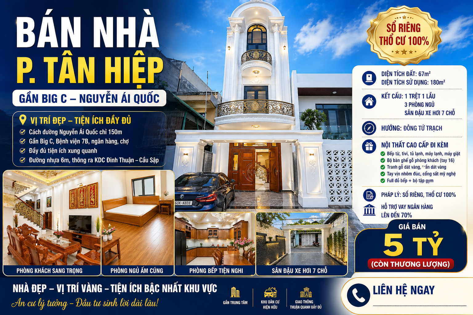 Bán nhà sô riêng hoàn công KP2 Tân Hiệp, có nội thất mịn.