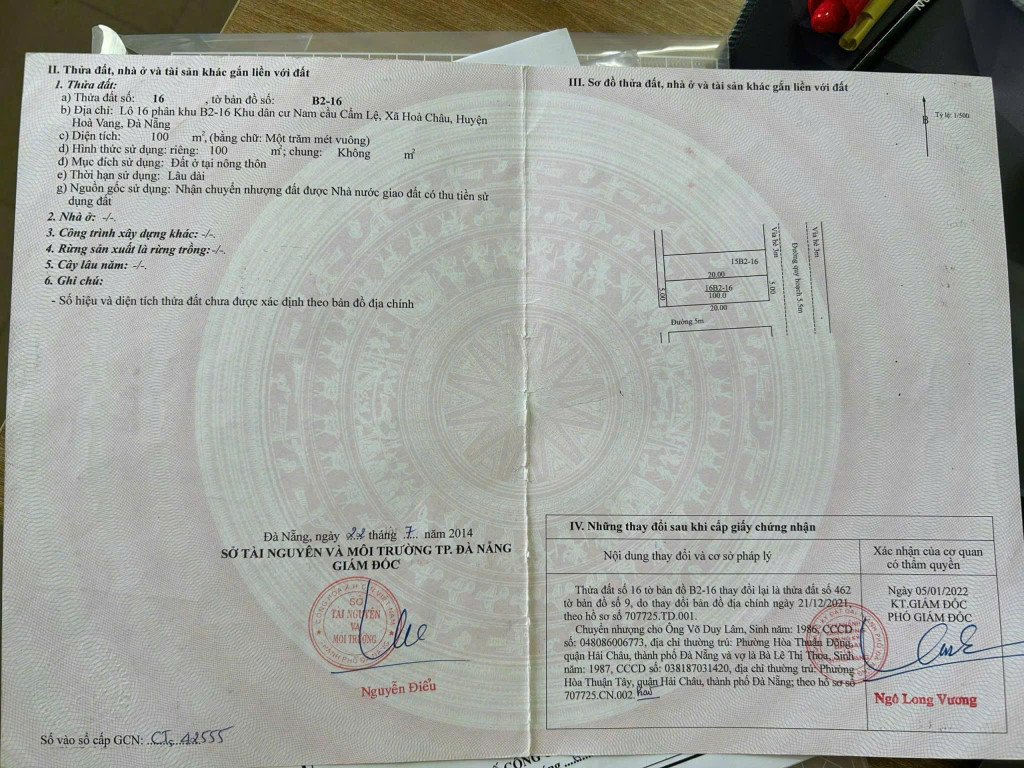 CHÍNH CHỦ CẦN BÁN NHANH LÔ ĐẤT MẶT TIỀN VỊ TRÍ ĐẸP TẠI huyện Hòa Vang, TP Đà Nẵng