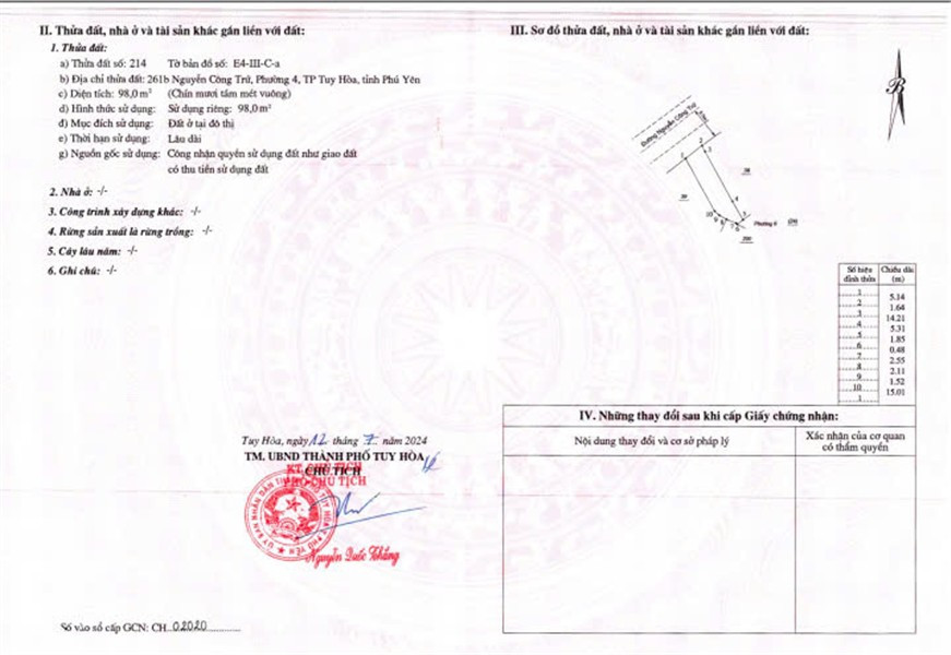 NHÀ MẶT TIỀN -  GIÁ ĐẦU TƯ  - CẦN BÁN CĂN NHÀ LÔ GÓC TẠI 261B Nguyễn Công Trứ, P4, TP Tuy Hòa, Phú Yên