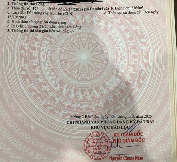 Bán đất thổ cư đường Nguyễn Huệ phường 2 TP Bảo Lộc