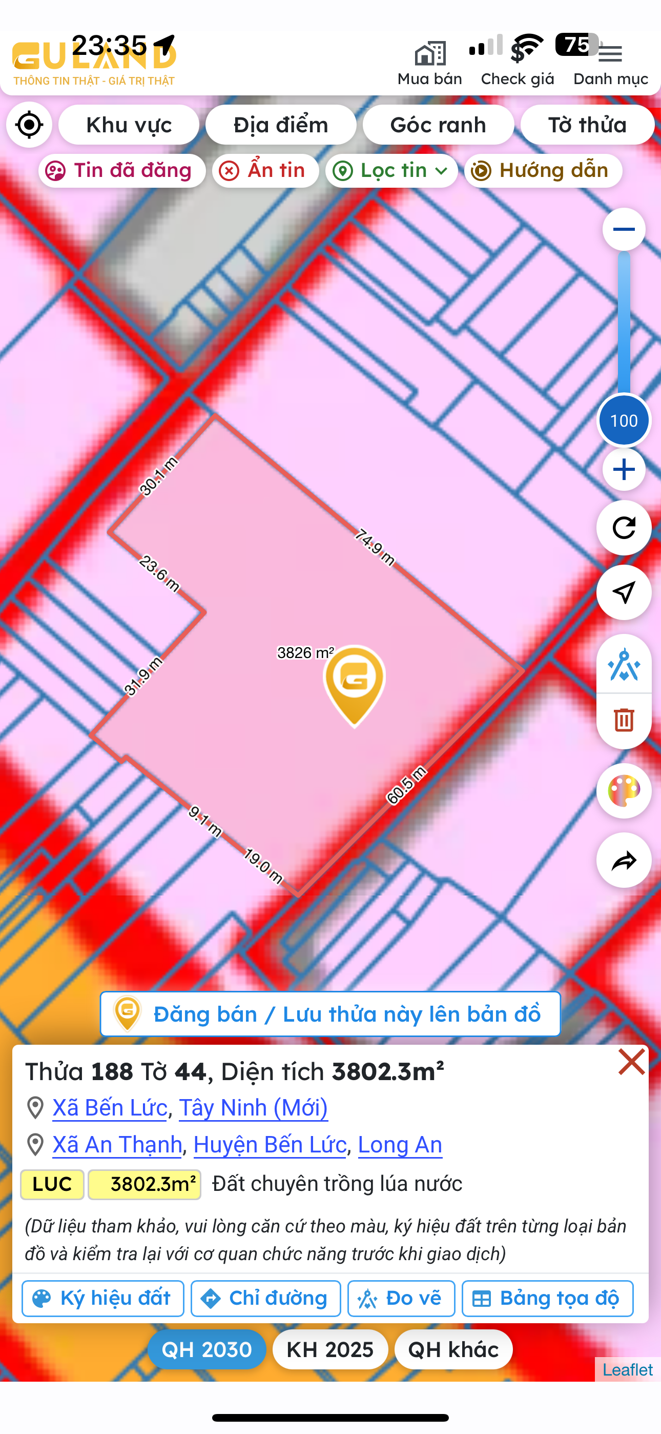 Bán đất 1500m² ngang 20m giá 10 tỷ Xã Bến Lức