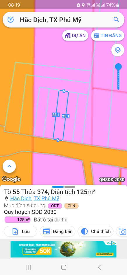 Chủ cần bán lô đất khu phố 5, hắc dịch, tp phú mỹ