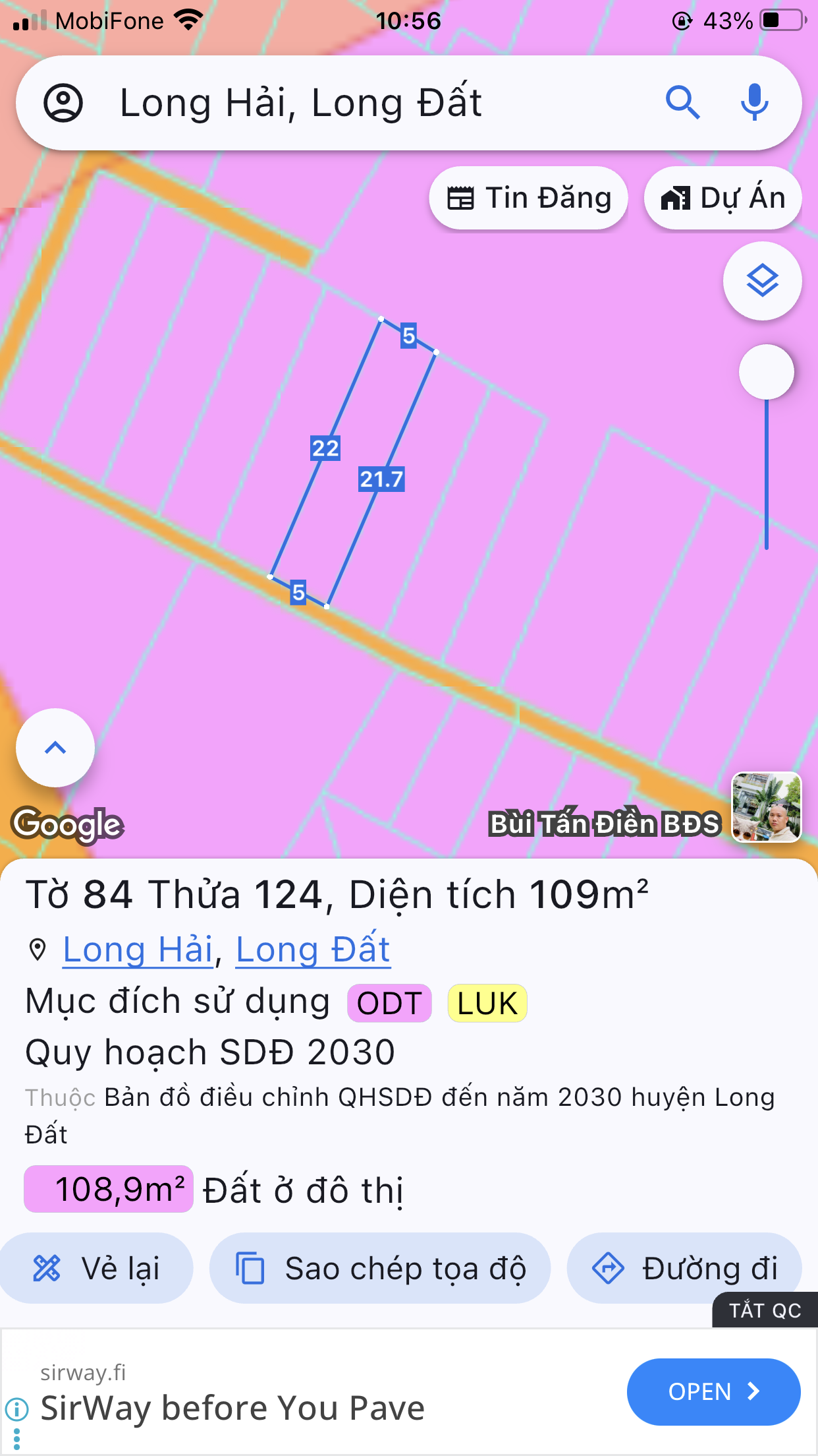 Bán Đất 109m² thổ cư 80m² giá 1.65 tỷ tại Đường Nguyễn Tất Thành Thị trấn Long Hải Huyện Long Điền Bà Rịa - Vũng Tàu