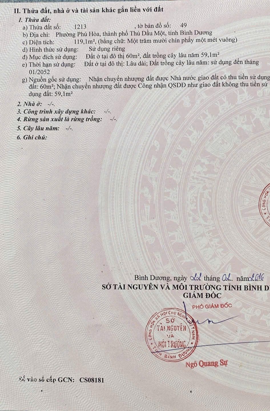 chính chủ cần bán lô đất mặt tiền đường Nguyễn Thị Minh Khai, Diện tích 119m2, có 100m2 thổ cư, giá 5.95 tỷ