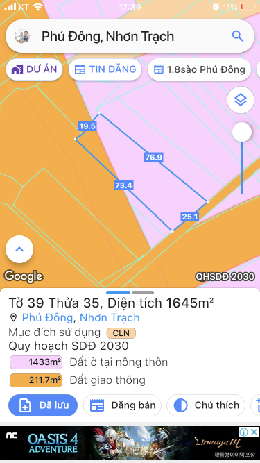 Bán đất 1645m² ngang 25.1m giá 5 triệu tại Xã Phú Đông Huyện Nhơn Trạch