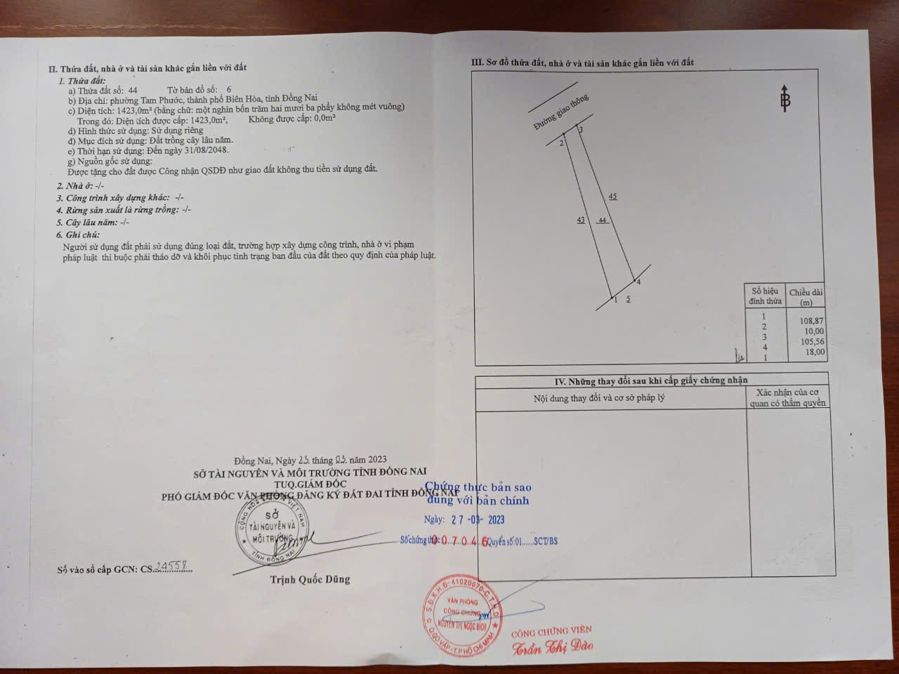 Bán 2 lô đất mặt tiền đường nguyễn trãi, 1441m2 và 1423m2 giá 10tr/m2, 0902068347