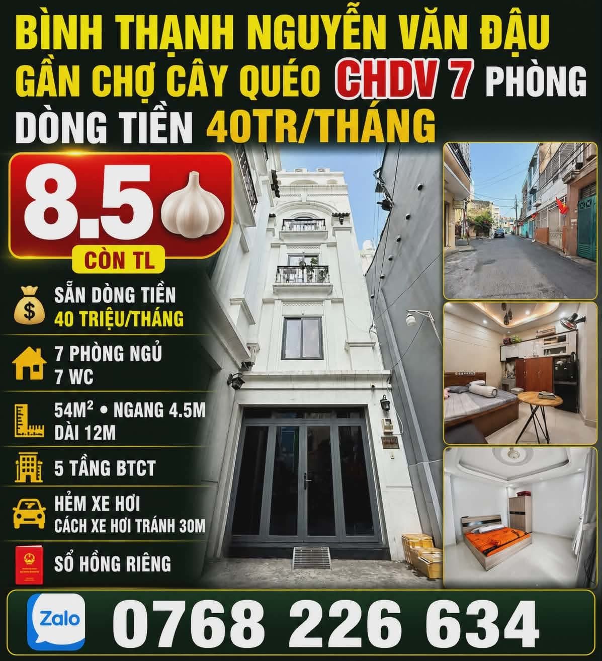 🍀 BÌNH THẠNH NGUYỄN VĂN ĐẬU GẦN CHỢ CÂY QUÉO CHDV 7 PHÒNG DÒNG TIỀN 40TR 8.5 🧄