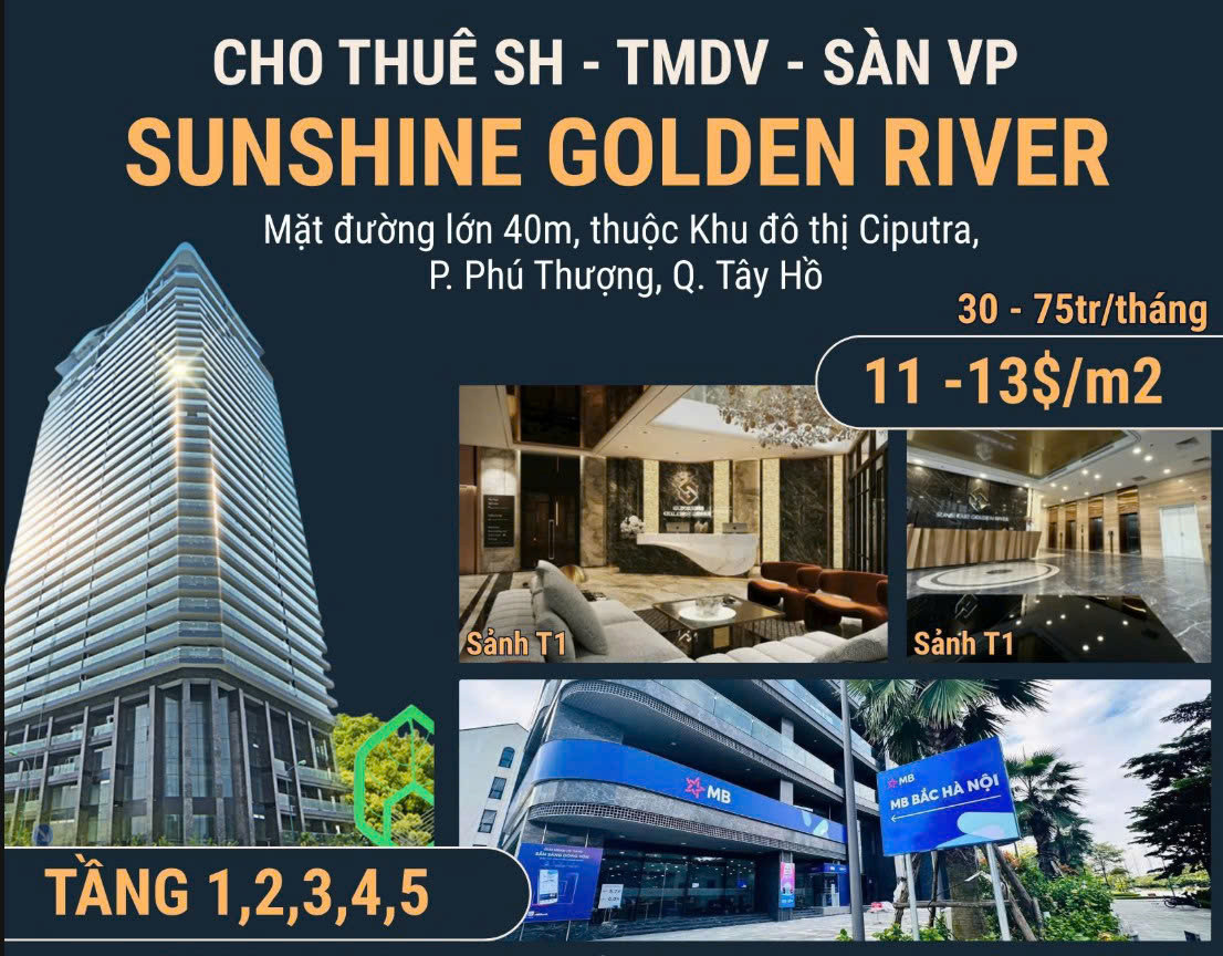 CHO THUÊ SHOPHOUSE 5 TẦNG SUNSHINE GOLDEN RIVER TÂY HỒ. GIÁ 35 TRIỆU