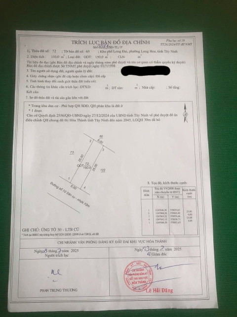 Bán đất 150m² ngang 6m giá 970 triệu Phường Long Hoa