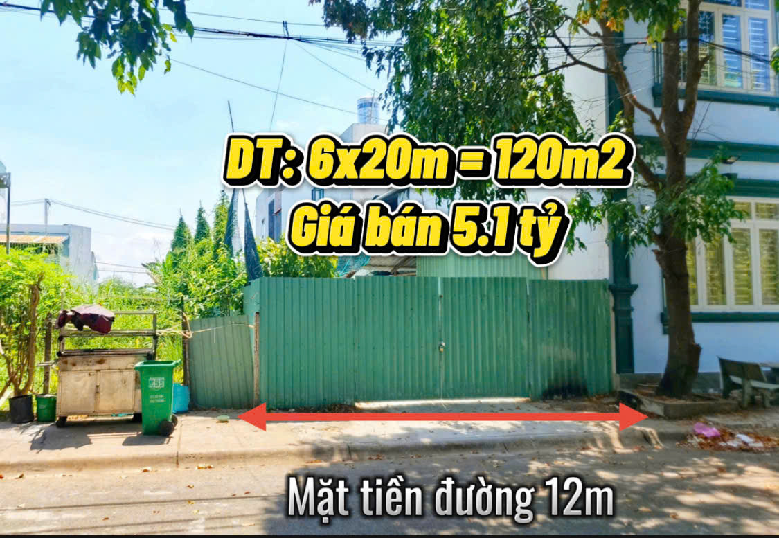 Bán đất gần Trường Quốc Tế Mỹ, Nguyễn Văn Tạo, 6x20m, đường 12m , xây tự do, chỉ 5.1 tỷ