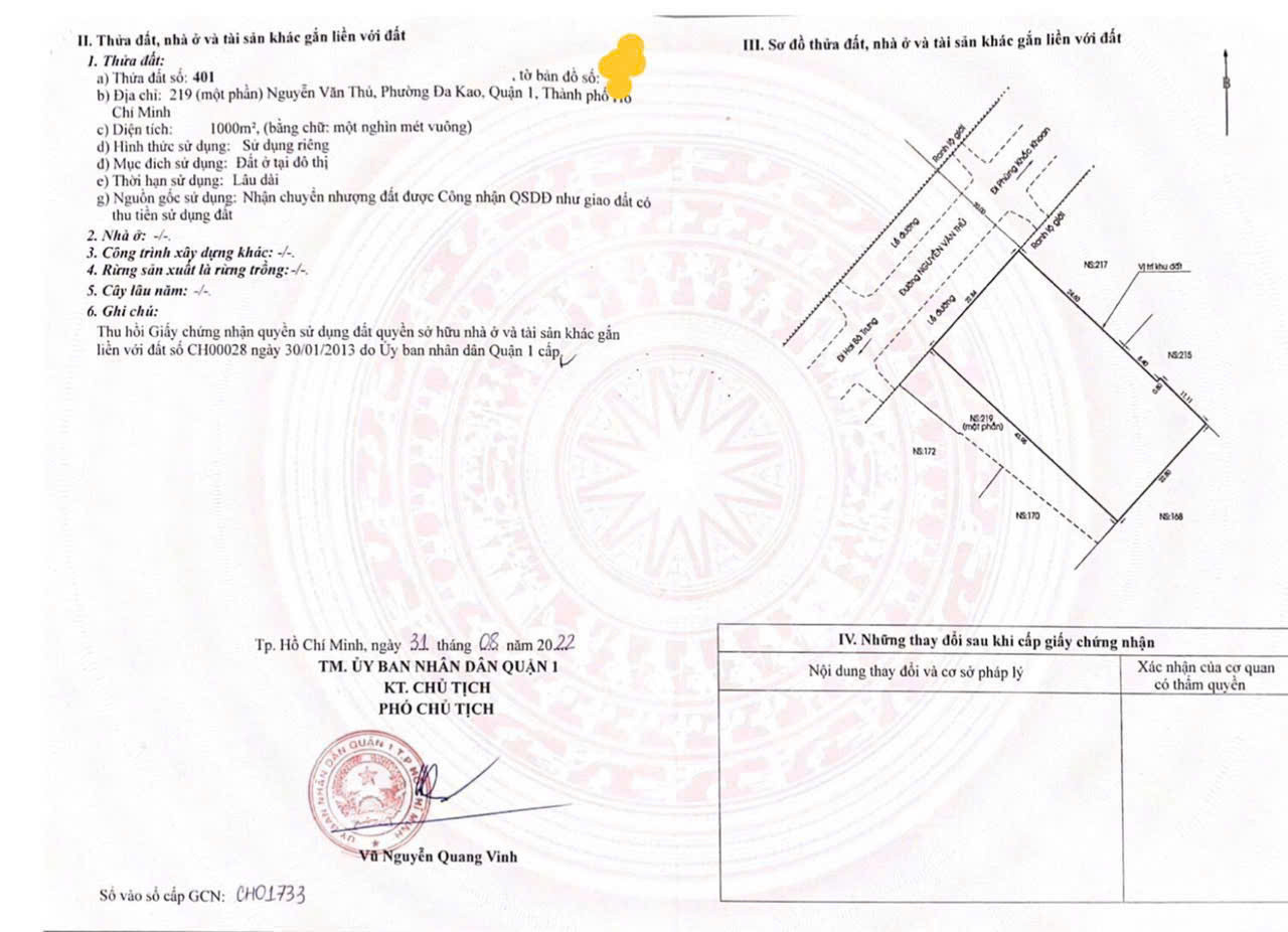 ĐẤT NGUYỄN VĂN THỦ CHÍNH CHỦ GIAO CHO BÁN  QUẬN 1 TP.HCM  Diện tích: 1000 m. GIÁ 950 tỷ.