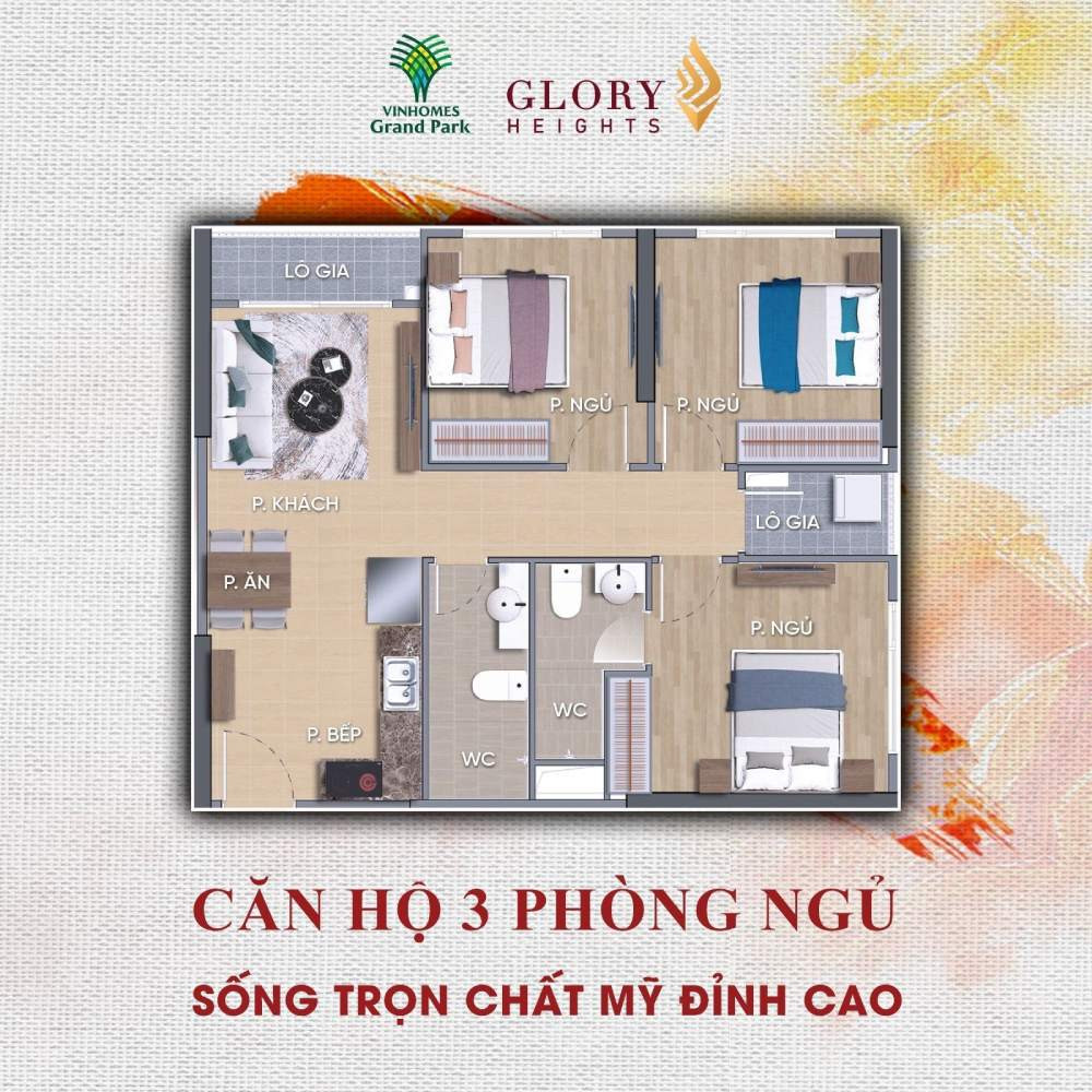 GLORY HEIGHTS CĂN HỘ 3PN - 81M2 CÒN 4.2 TỶ, VAY 70% MIỄN GỐC - LÃI, BÀN GIAO 2024