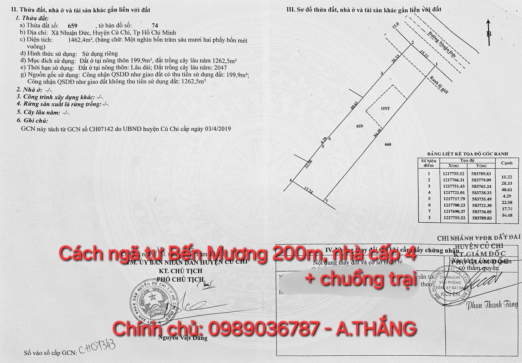 1462m2 MT Đưðng Nhuận Đức, xã Nhuận Đức, Củ Chi
