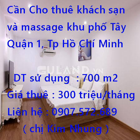 Cần Cho thuê khách sạn và massage khu phố Tây Quận 1, Tp Hồ Chí Minh