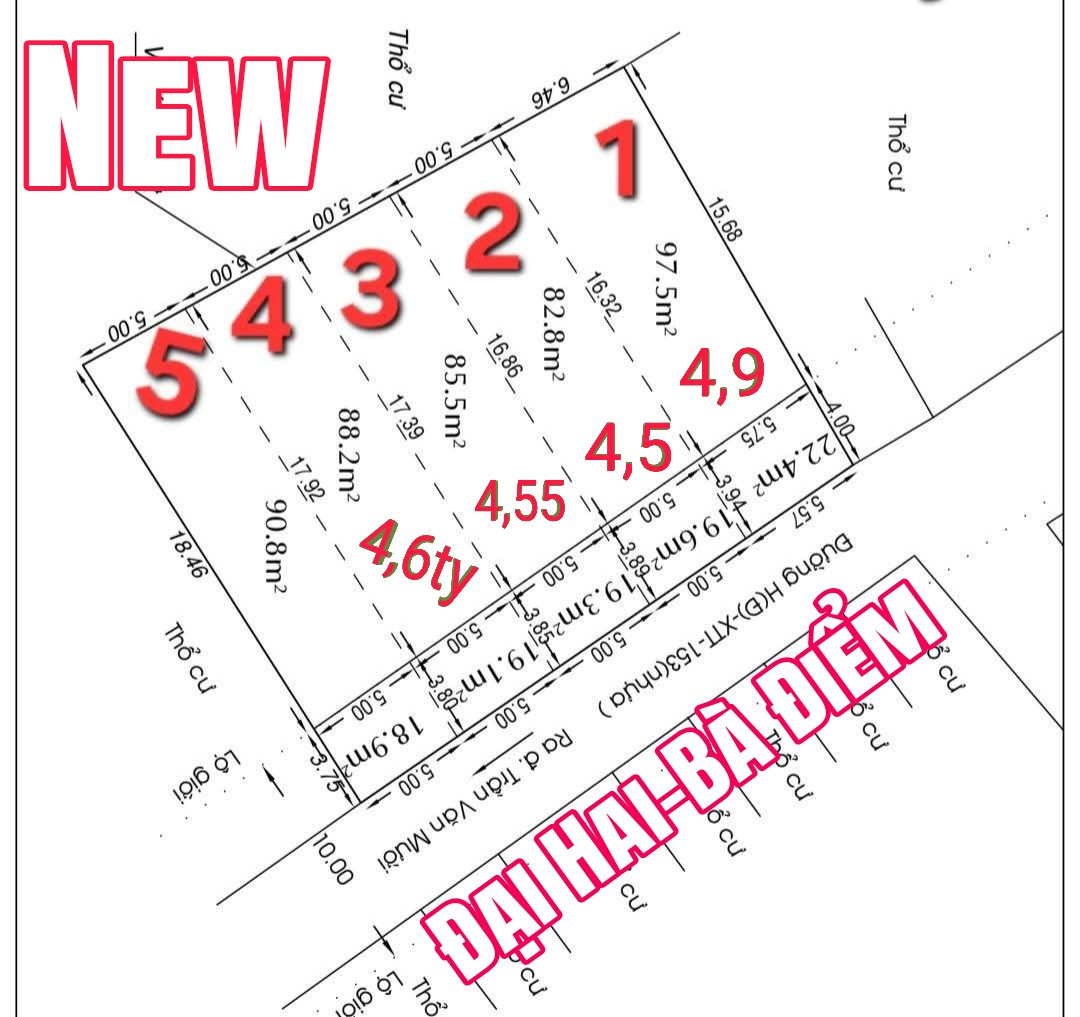 🔴 New, 5 lô F0 ấp 3 XTT cạnh Phan Văn Hớn gần Đại Hải theo Trần Văn Mười Xã Bà Điểm Hóc Môn các lô 5x22m giá sơ đồ DCHH xây tự do đường nhựa