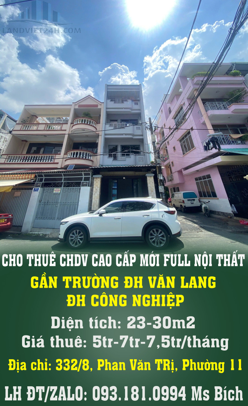 CHO THUÊ CHDV CAO CẤP MỚI FULL NỘI THẤT GẦN TRƯỜNG ĐH VĂN LANG, ĐH CÔNG NGHIỆP…PHƯỜNG 11, BÌNH THẠNH