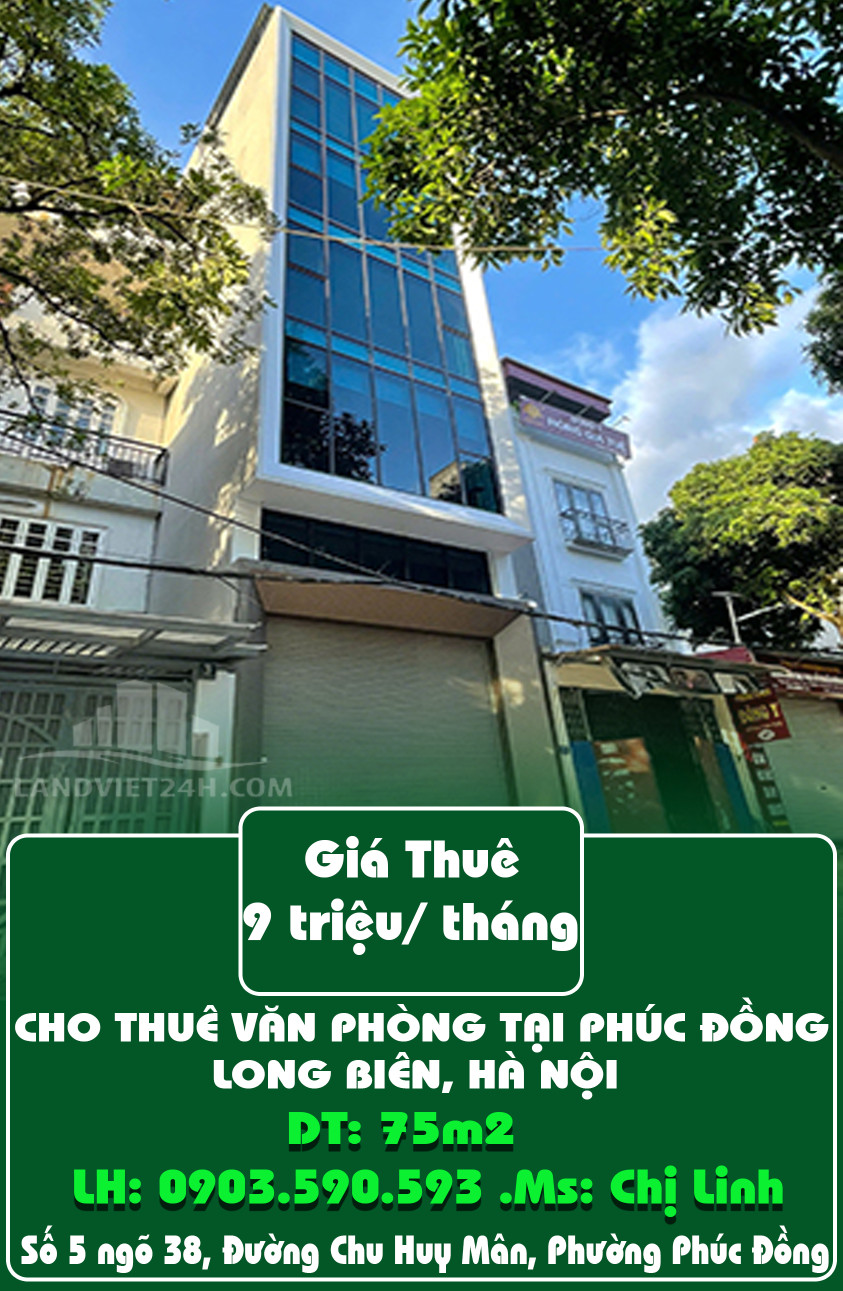 CHÍNH CHỦ CHO THUÊ VĂN PHÒNG TẠI PHÚC ĐỒNG, LONG BIÊN, HÀ NỘI.