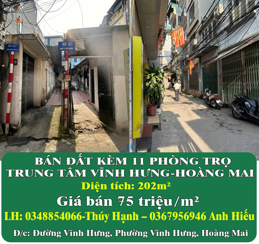 CHÍNH CHỦ BÁN ĐẤT KÈM 11 PHÒNG TRỌ TRUNG TÂM VĨNH HƯNG-HOÀNG MAI