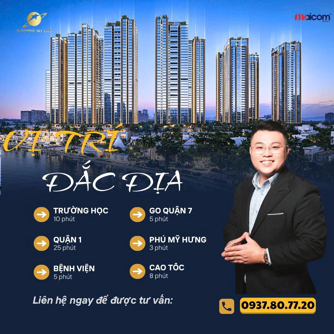 Căn hộ Q7 view sông, Sunshine Sky City cao cấp Q7 liền kề Phú Mỹ Hưng, giá chỉ từ 7X triệu/m².