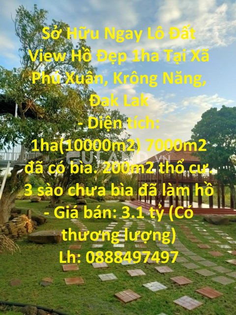Sở Hữu Ngay Lô Đất View Hồ Đẹp 1ha Tại Xã Phú Xuân, Krông Năng, Đak Lak