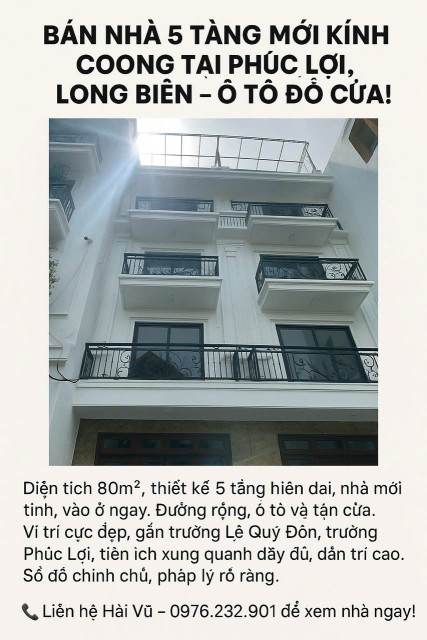 Bán nhà 5 tầng mới kính coong tại Phúc Lợi, Long Biên – Ô tô đỗ cửa!

Diện tích 80m², thiết kế 5 tầng hiện đại, nhà mới tinh, 8,2 ty