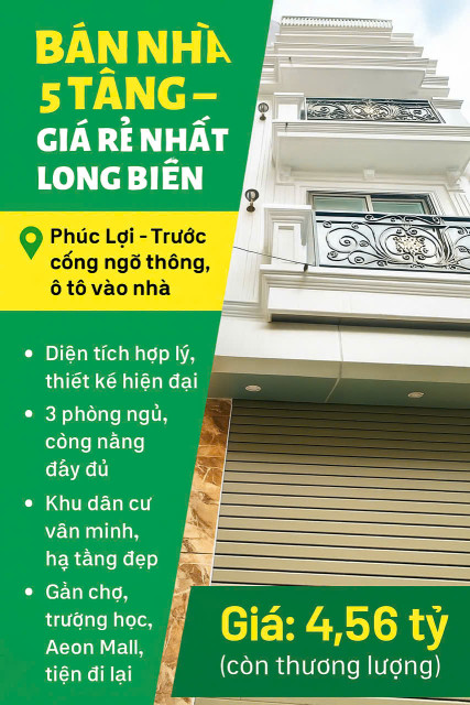 🏡 BÁN NHÀ 5 TẦNG – GIÁ RẺ NHẤT LONG BIÊN
📍 Phúc Lợi – Trước cổng ngõ thông, ô tô đỗ cổng
