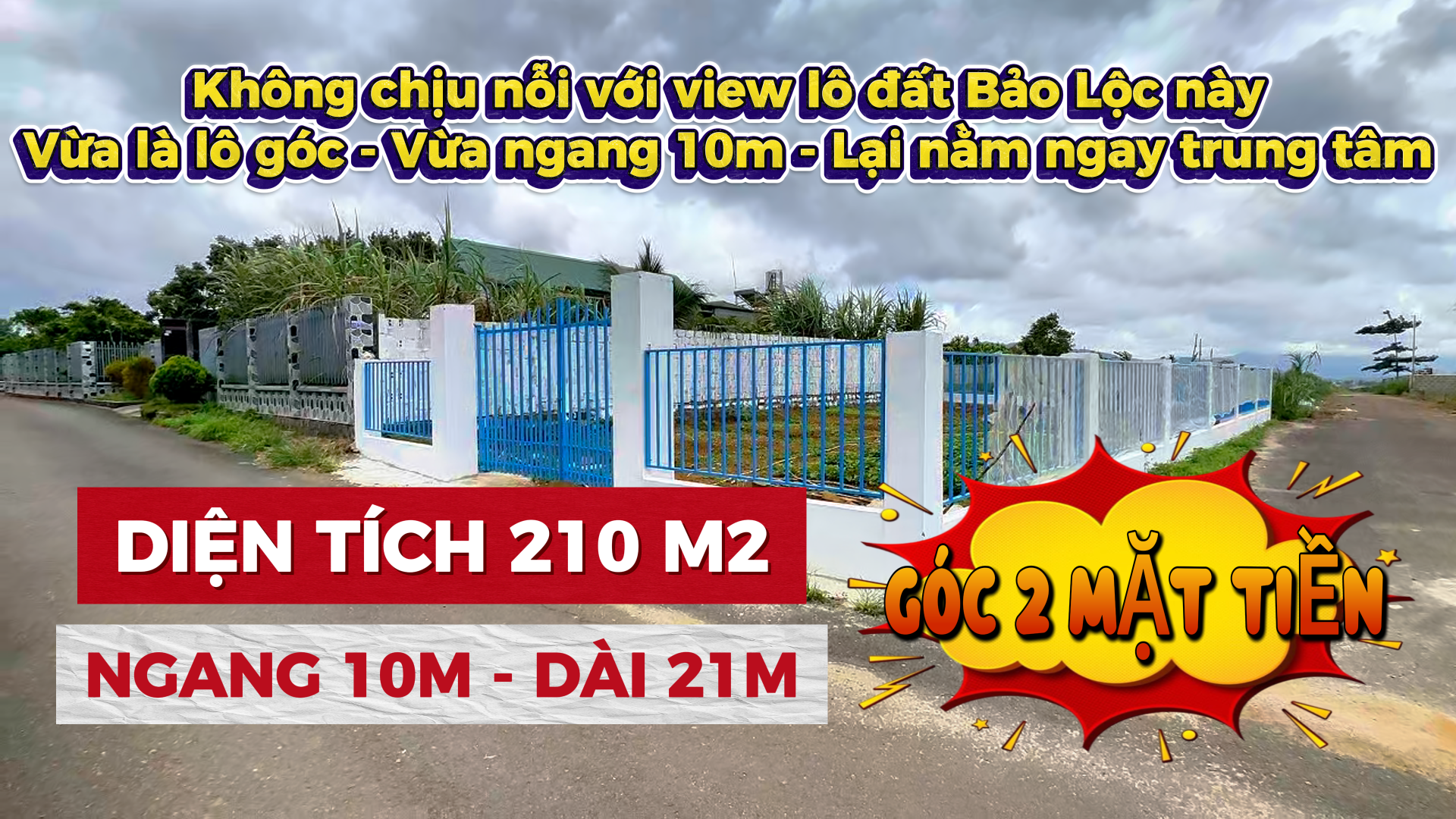 Lô góc 2 mặt tiền đường nhựa ở Bảo Lộc. Bề ngang 10m. Đất có thổ cư. Khu dân cư văn minh