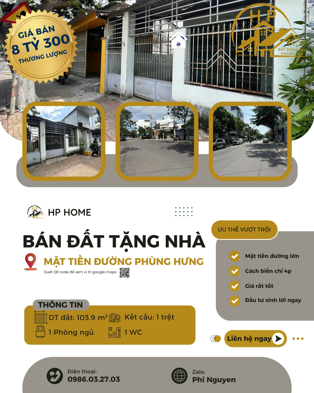BÁN ĐẤT TẶNG NHÀ MẶT TIỀN PHÙNG HƯNG - NAM NHA TRANG