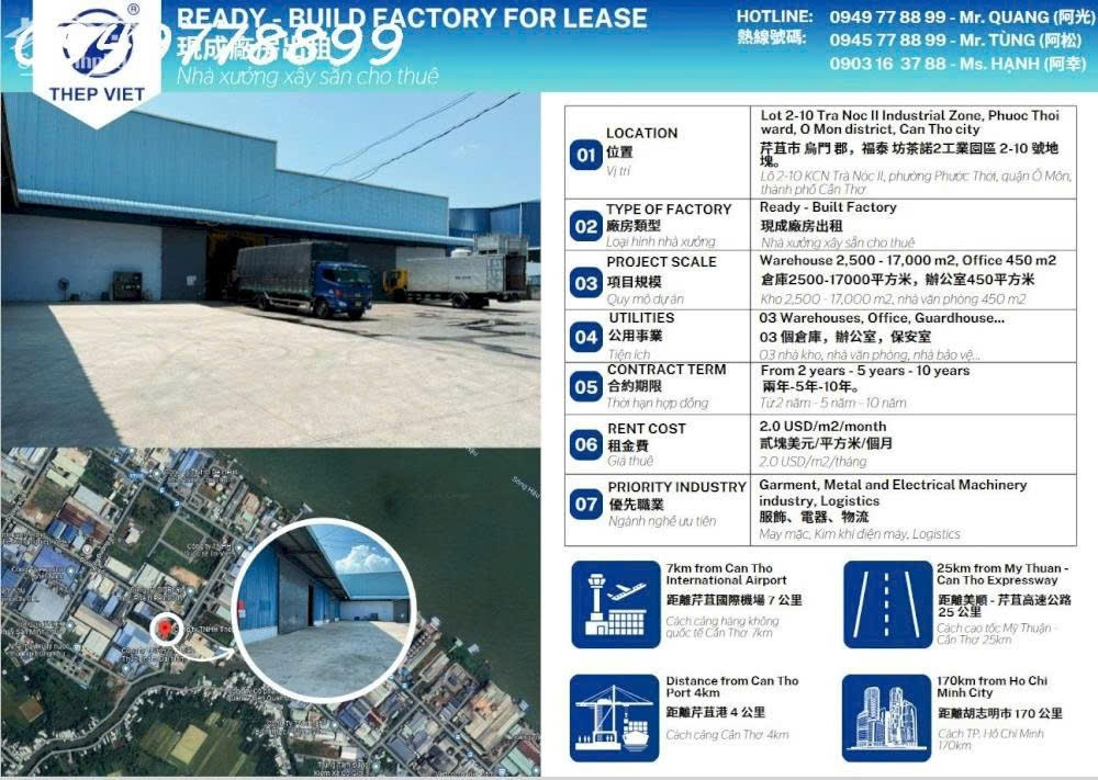 Công ty TNHH Thép Việt cần cho thuê nhà xưởng DT từ 2.500m² - 4.400m² - 10.000m²