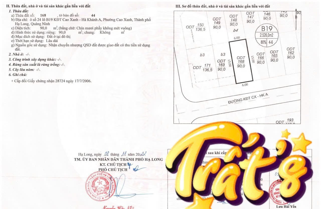 Bán đất 90m² ngang 6m giá 4.5 tỷ Phường Cao Xanh
