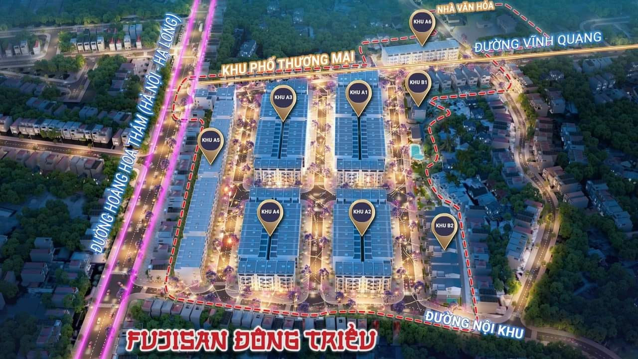 Dự án FujiSan Đông Triều, tọa lạc ngay trung tâm Tp , nhà ở liền kề từ 3-5 tầng.