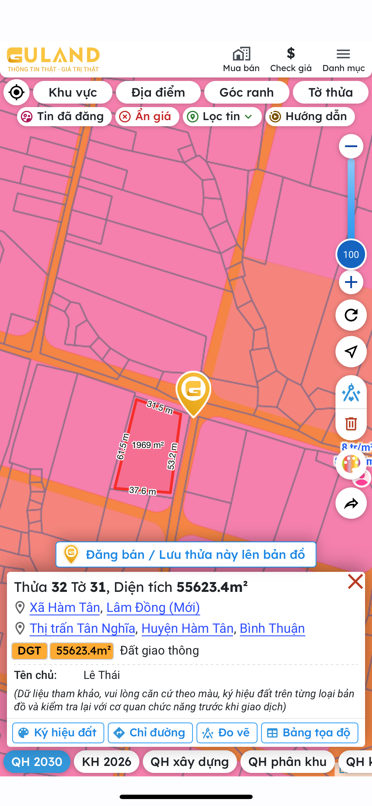 Bán đất 2000m² có sẵn 50m² thổ cư ngang 31m giá 20 tỷ tại đường QL 55 Xã Hàm Tân