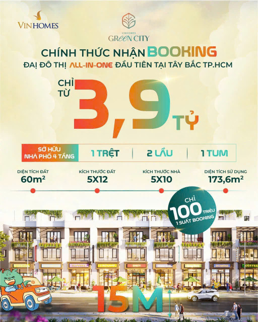 VINHOMES GREEN CITY, NHÀ PHỐ LIỀN KỀ – CHỈ TỪ 3,9 TỶ