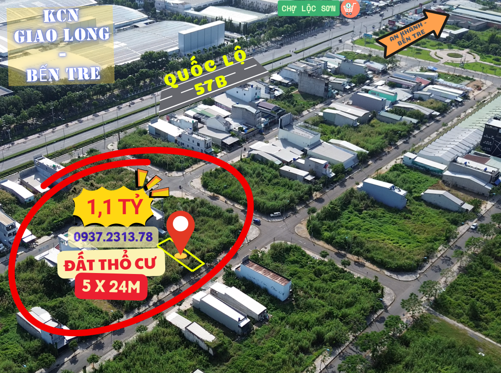 ĐẤT 5x24m Thổ cư KDC Giao Long, Châu Thành Bến Tre 1,1T