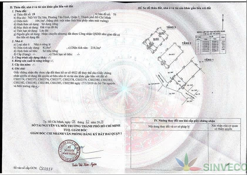 Bán nhà Mặt tiền Võ Thị Sáu, Phường Tân Định, Quận 1 – Giá 26,8 tỷ