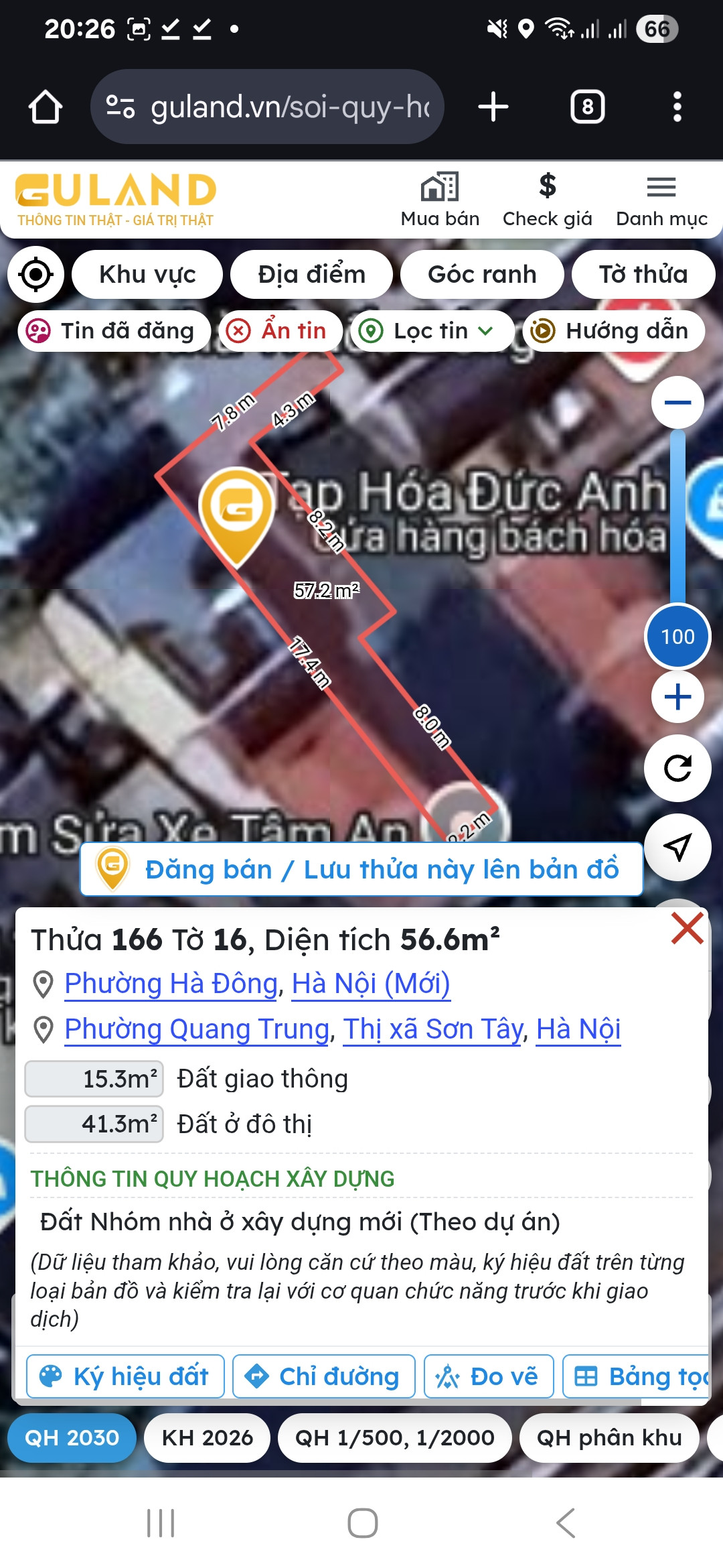 Bán nhà mặt phố Quang Trung - 56.6m2 giá 300tr/m2 (15.5m quy hoạch tính giá 180tr/m2)