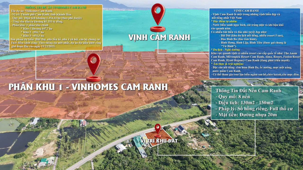 BÁN LỖ 3 LÔ NGAY VINHOMES CAM RANH - DT 150 NGANG 5-6m - FULL THỔ CƯ - SỔ RIÊNG