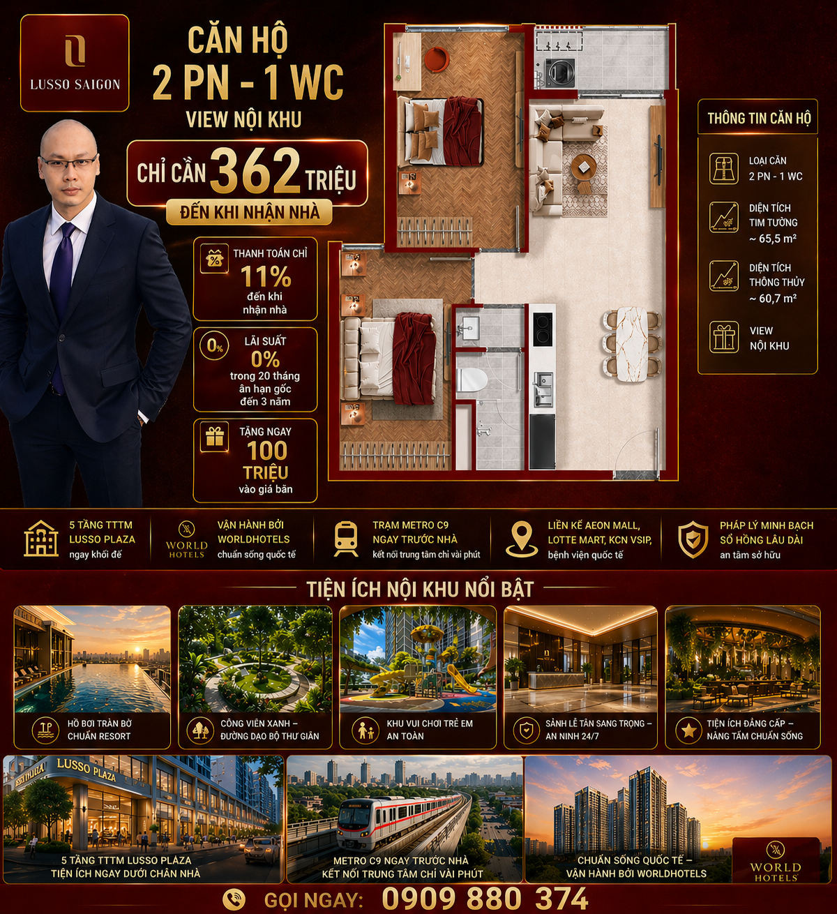👑 LUSSO SAIGON - CĂN HỘ 2PN – 1WC VIEW NỘI KHU - CHỈ TỪ 362 TRIỆU SỞ HỮU NGAY