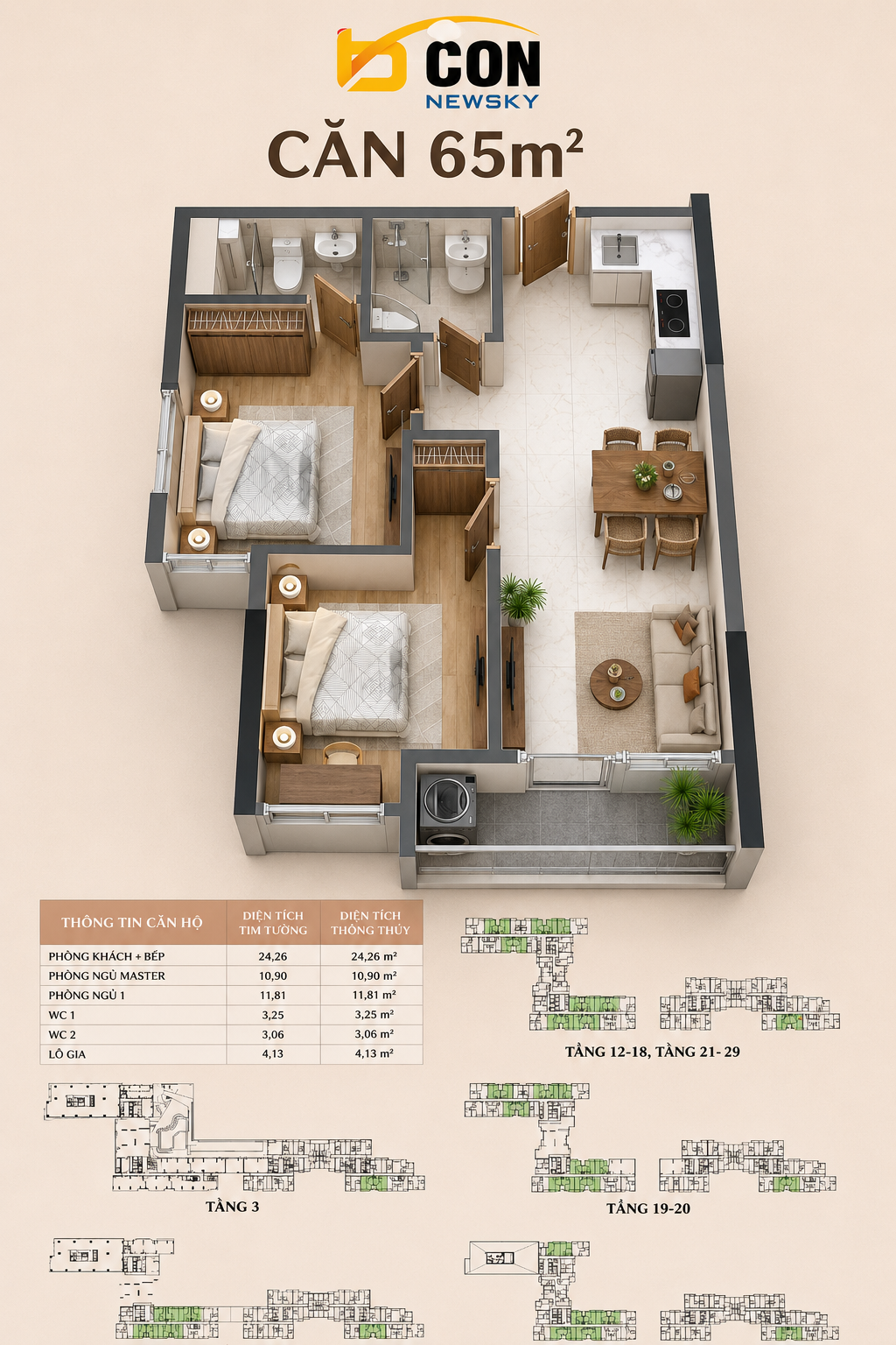 Căn 65m2 Bcons Newsky quốc lộ 13, trả trước 151tr (giá 3 tỷ)