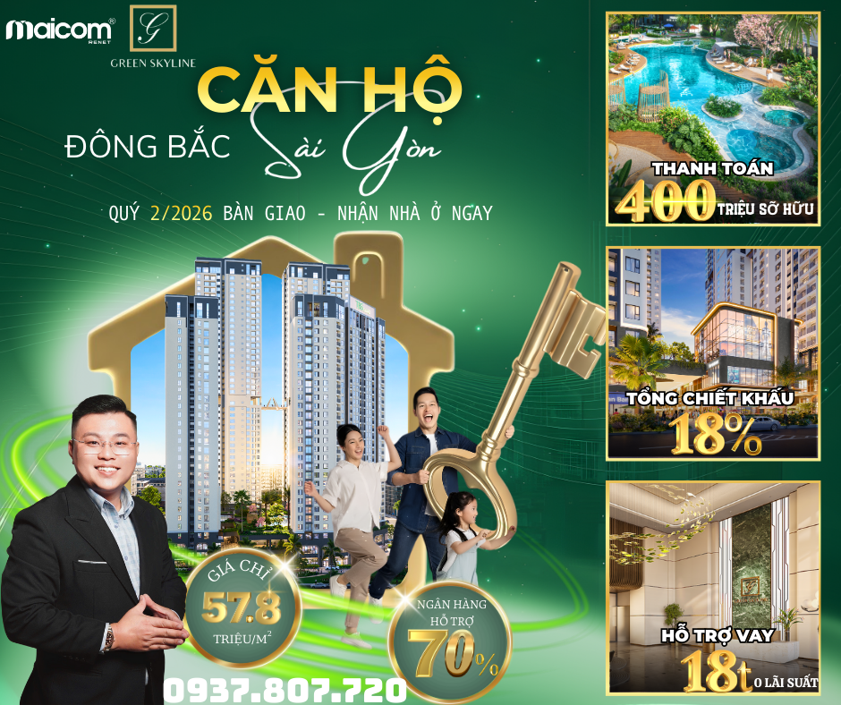 GREEN SKYLINE CHỈ 400 TRIỆU ĐÃ SỠ HỮU ĐƯỢC - QUÝ 2/2026 NHẬN NHÀ Ở NGAY - QUÀ TẶNG CHO KHÁCH HÀNG LÊN TỚI 400 TRIỆU