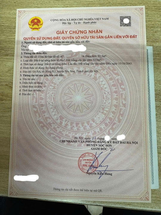 Bán đất 92,5m² ngang 4m tại Xã Hồng Kỳ Huyện Sóc Sơn