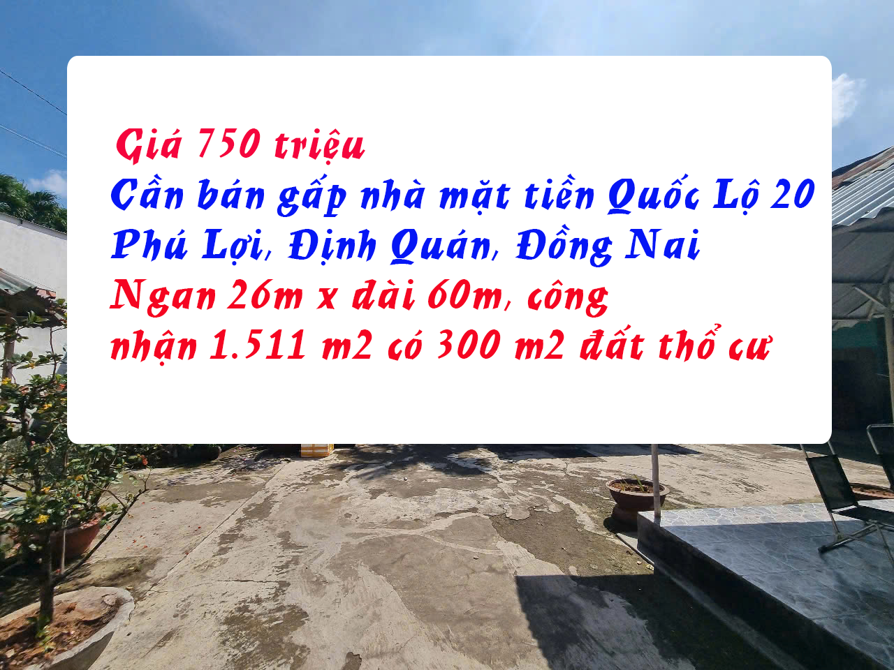 Bán nhà mặt tiền Quốc Lộ 20, Ấp 3, Xã Phú Lợi, huyện Định Quán, tỉnh Đồng Nai