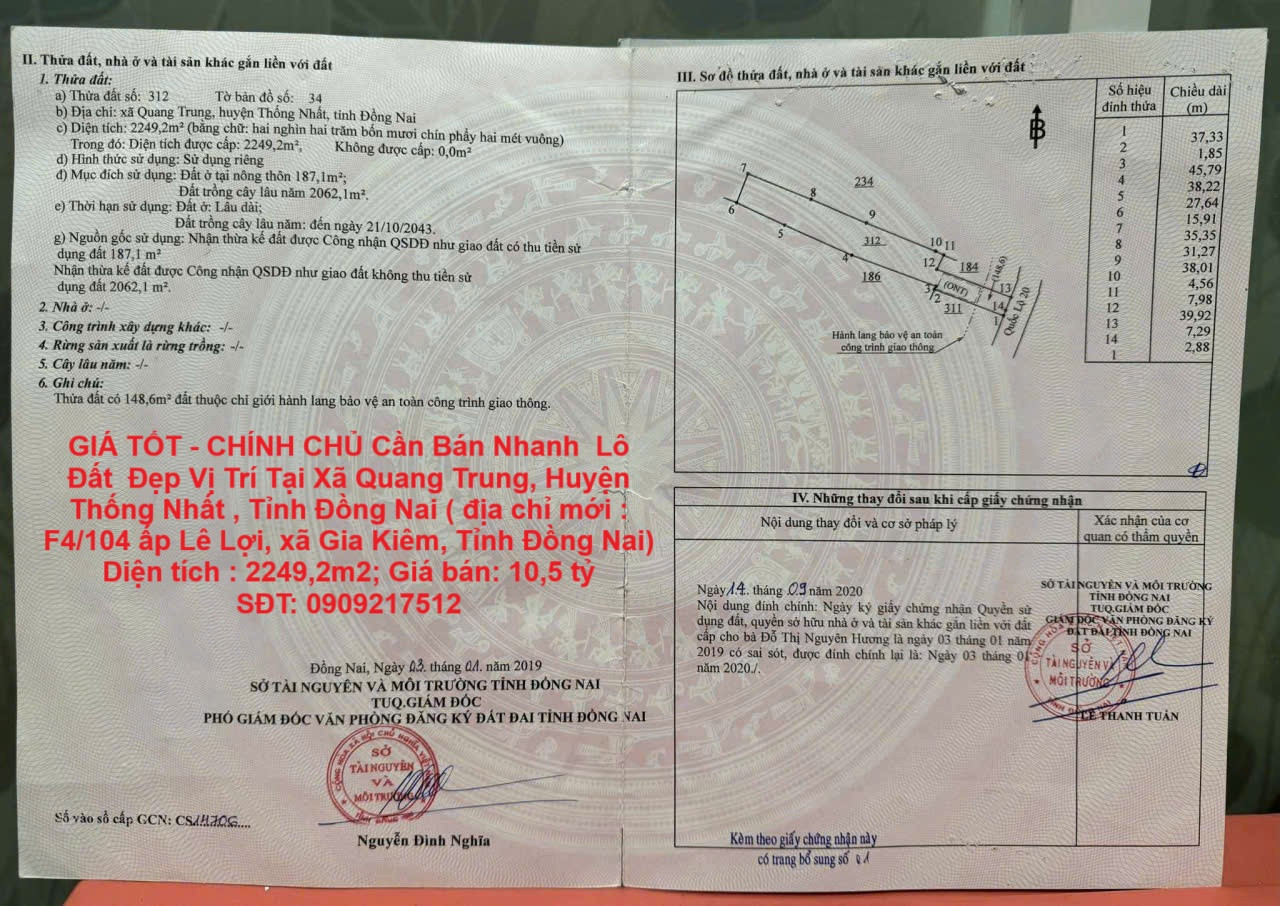 GIÁ TỐT - CHÍNH CHỦ Cần Bán Nhanh  Lô Đất  Đẹp Vị Trí Tại Huyện Thống Nhất , Tỉnh Đồng Nai