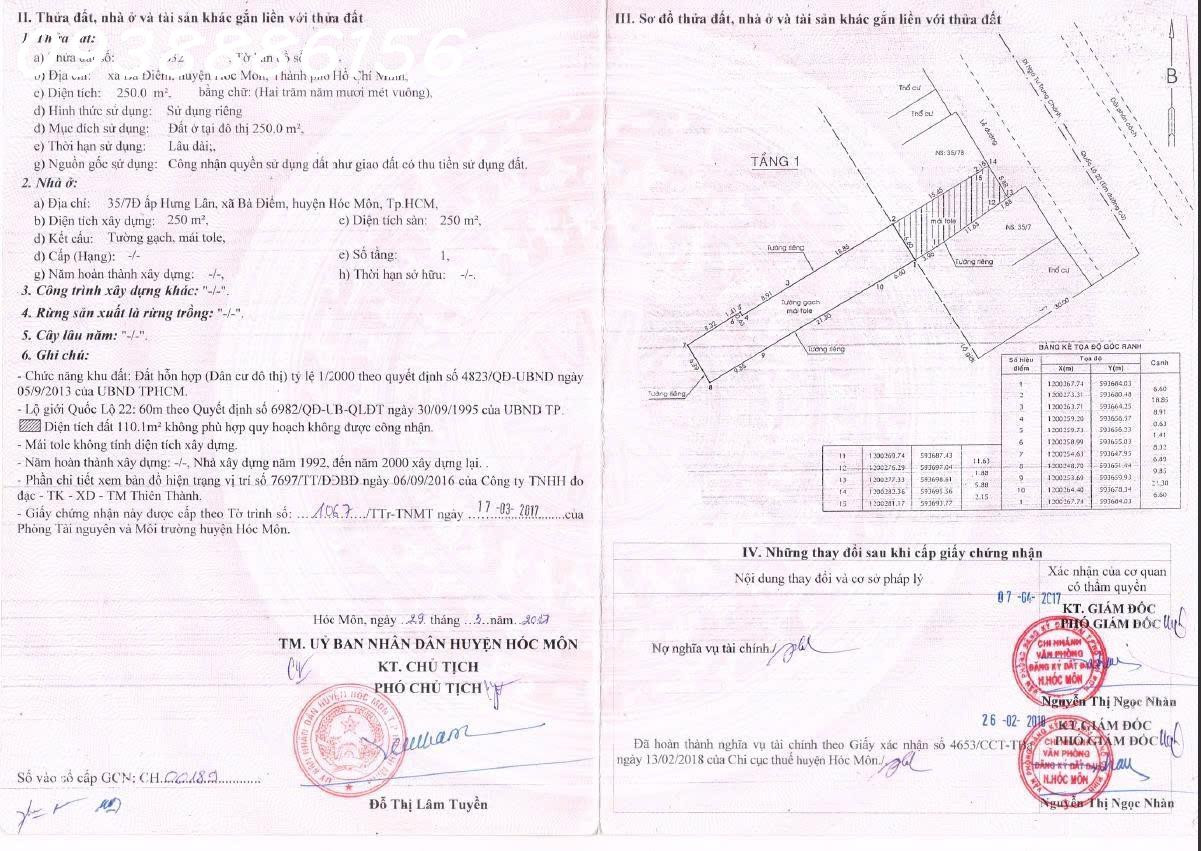 Bán nhà mặt tiền đường QL 22- Gần chợ Đầu Mối Nông Sản Hóc Môn. Diện tích 360 m2= Giá 26tỷ