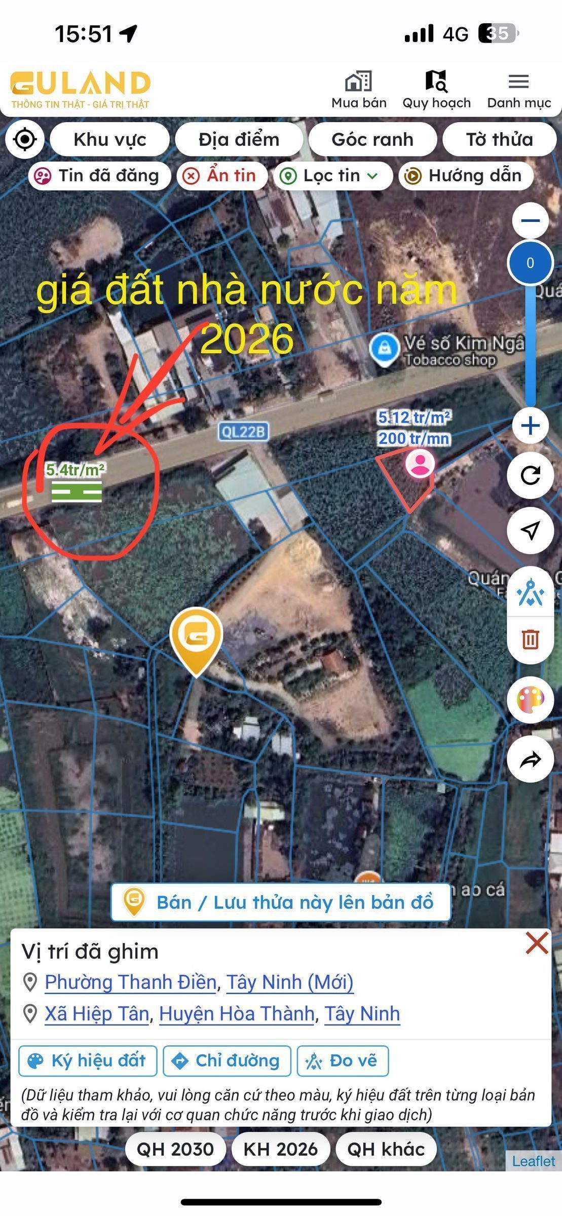 Kẹt tiền bán gấp
Bán đất 977m² có sẵn 255m² thổ cư ngang 25m giá 4,5 tỷ tại Đường Quốc lộ 22B Phường Thanh Điền