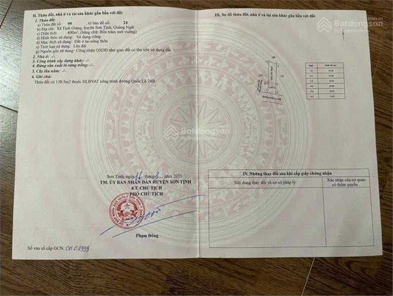 Bán đất tại Tịnh Giang, Sơn Tịnh, Quảng Ngãi, 2,2 tỷ, 6752,5 m2, giá ưu đãi