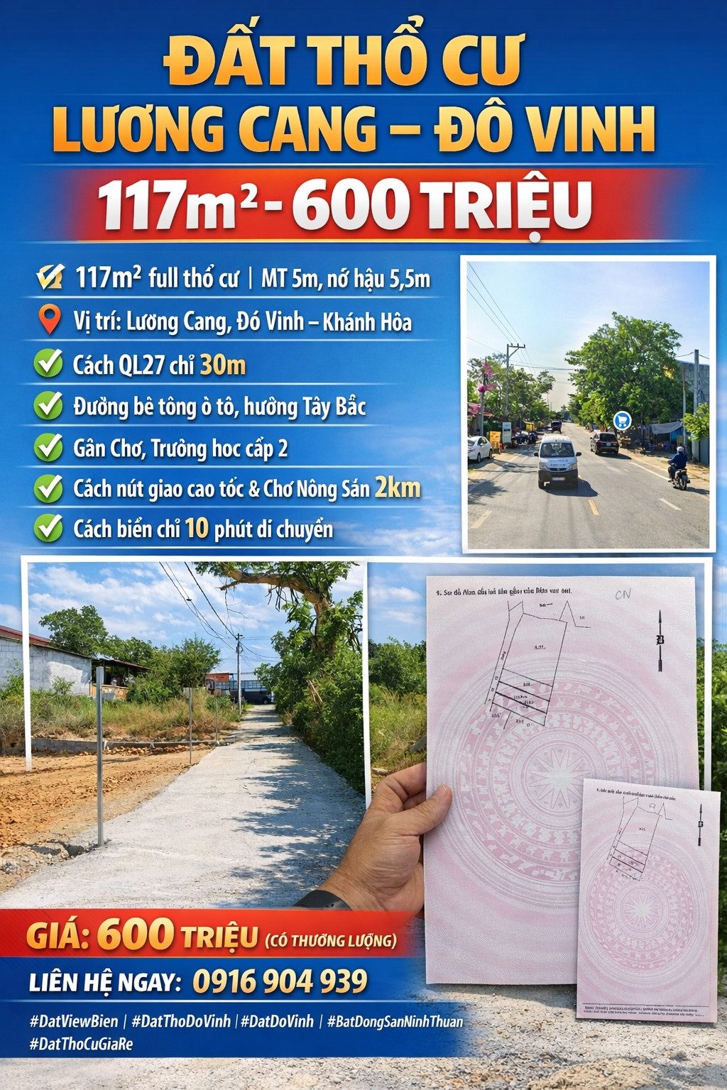 🌊 ĐẤT THỔ CƯ LƯƠNG CANG ĐÔ VINH– 117m² – 600 TRIỆU